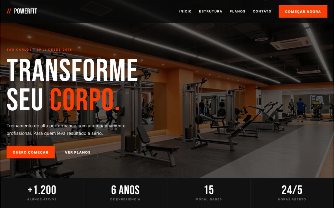 Preview do projeto Academia